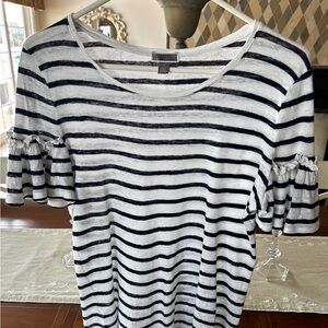 Chelsea28 Black and White Striped Short Sleeve Tee